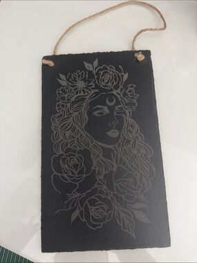 Black Floral Goddess Slate Wall Hanging - Aphrodite 10 in